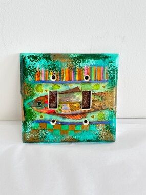 Vintage ceramic light switch plate cover ocean fish design double toggle switch